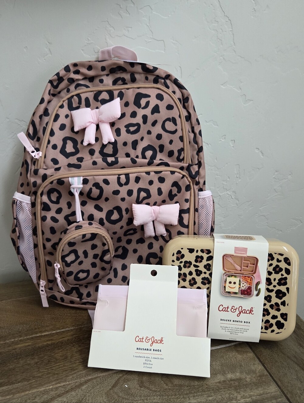 Cat & Jack Target Girls Leopard Backpack And Bento Box Set